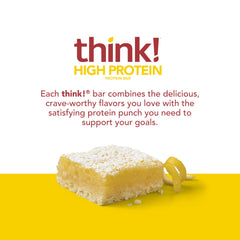 think! Lemon Delight ingredients panel highlights whey protein isolate and gluten-free formula.