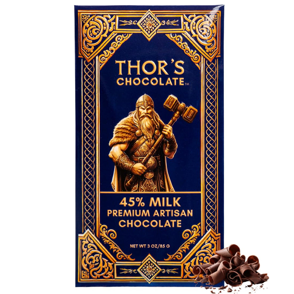 Thor's Chocolate artisan milk bar 45 percent cacao packaging showcases premium gift appeal.