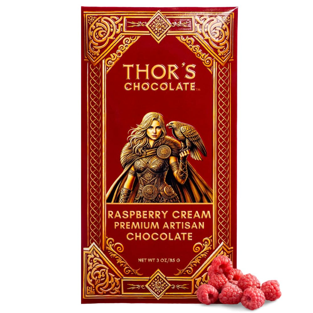 Thor's Chocolate Raspberry Cream Bar packaging highlights premium gift appeal.