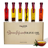 Thoughtfully chili-infused olive oil bottle for vibrant, zesty finishing.