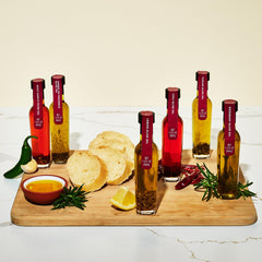 Thoughtfully lemon-infused olive oil bottle brightens salads and seafood.