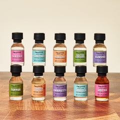 Thoughtfully vanilla coffee syrup bottle adds smooth sweetness to morning coffee.
