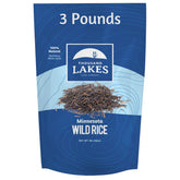 Thousand Lakes wild rice bulk pouch visible in kitchen for meal prep