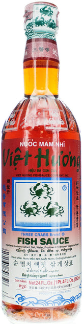 Three Crabs Fish Sauce 24oz bottle front view for authentic Thai cooking.