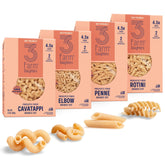 Three Farm Daughters high fiber pasta variety pack box on shelf, ideal for a fiber-rich pantry.