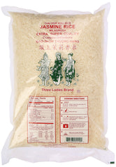 Three Ladies Jasmine Rice steaming bowl reveals fragrant, light grains.