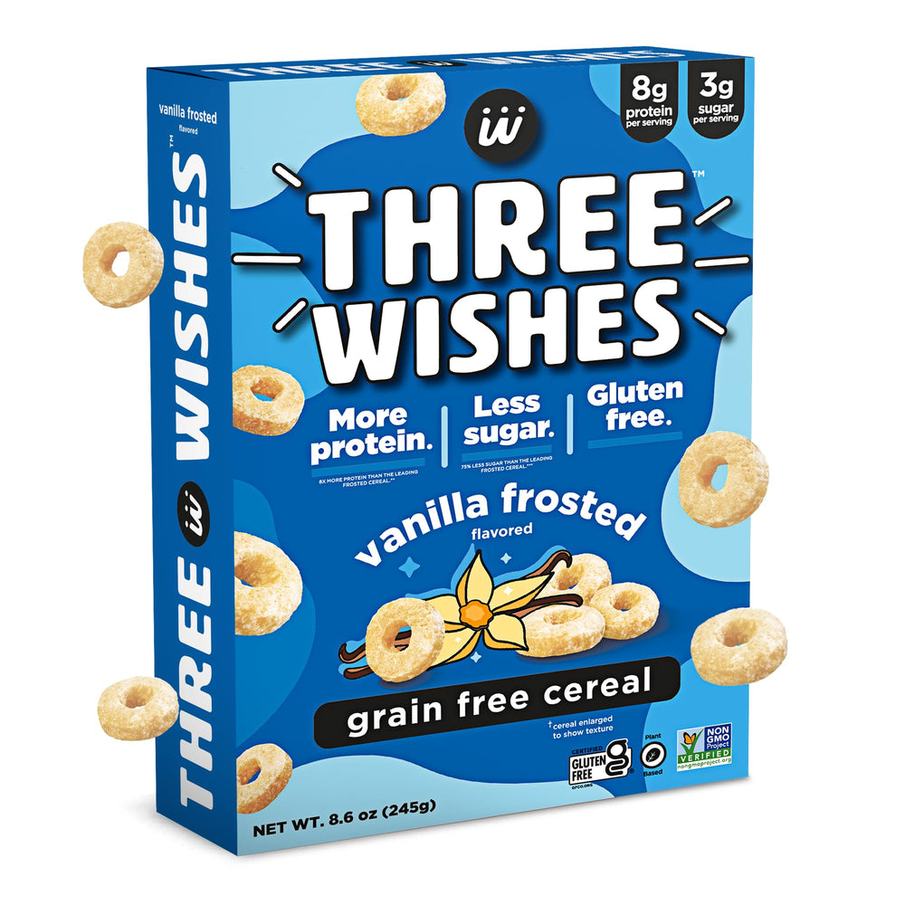 Three Wishes Frosted cereal box for gluten-free breakfast