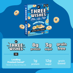 Three Wishes frosted cereal being poured demonstrates quick, easy breakfast.