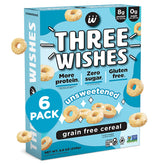 Three Wishes grain-free cereal box front showing unsweetened crunch