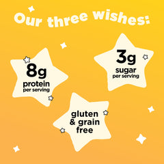 Three Wishes cereal bowl close-up highlighting gluten-free, plant-based ingredients.