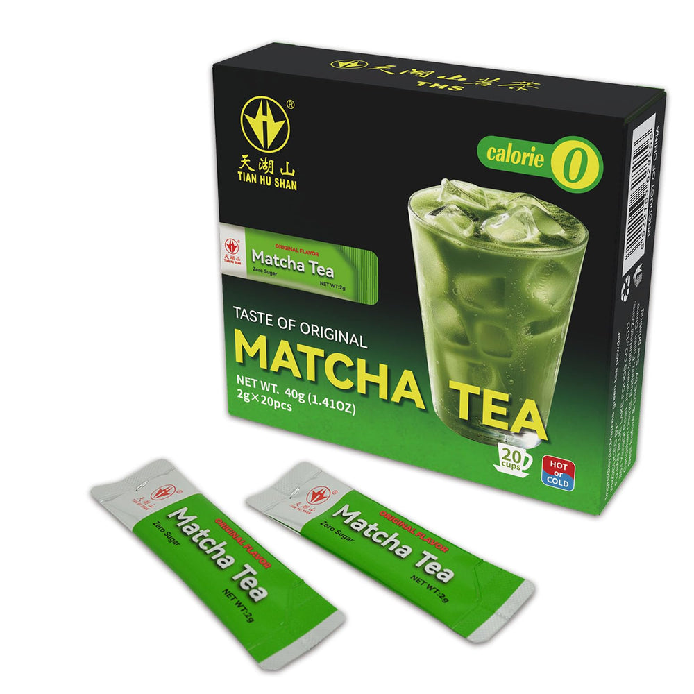 Tian Hu Shan Matcha Sticks packaging in a sleek travel box for on-the-go tea.