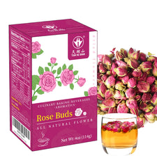 Tian Hu Shan Rose Tea loose buds in a 4 oz pack for natural caffeine-free brews.