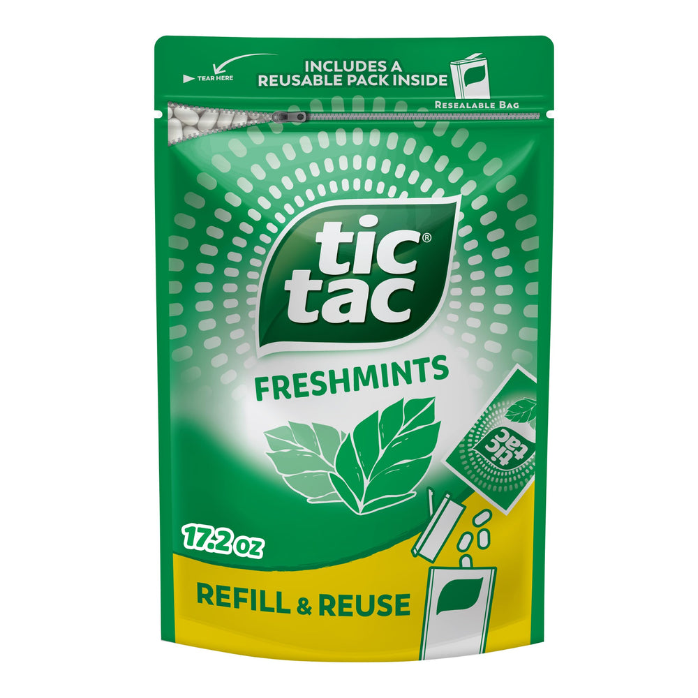 Tic Tac bulk refill bag with reusable pack for on-the-go freshness.