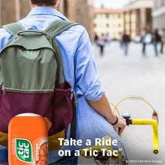 Compact orange Tic Tac bottles ideal for purse or pocket.