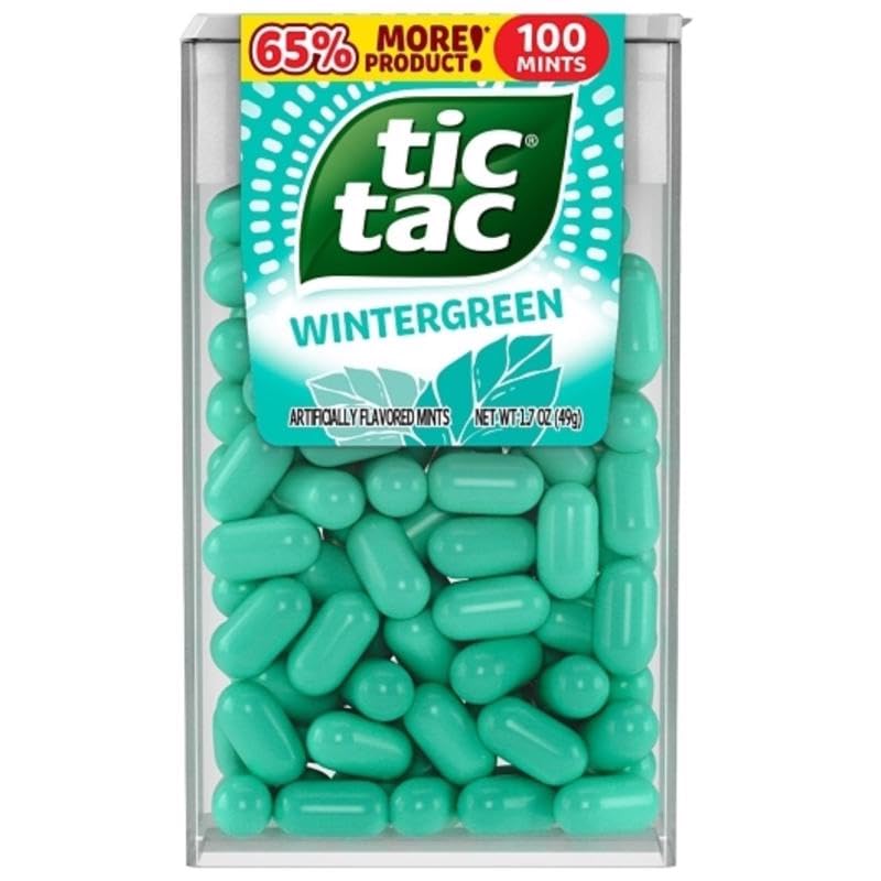 Tic Tac Wintergreen mints in a 100-count pack, convenient breath freshener for on-the-go