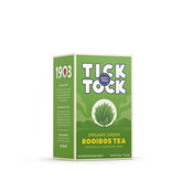 Tick Tock Rooibos Green Tea bottle shows organic, caffeine-free refreshment.