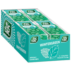 Tic Tac Wintergreen mints in a 12-pack front view for easy sharing and on-the-go refreshment.