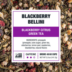 Tiesta Tea Blackberry Bellini brewing step with 1.5 tsp per 8 oz yields full flavor.