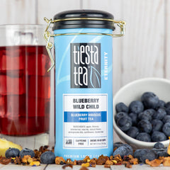 Tiesta Tea Blueberry Wild Child dried ingredients featuring blueberries and hibiscus for vibrant flavor