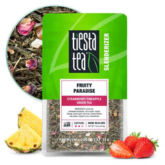 Tiesta Tea Fruity Paradise leaves in a jar offering a refreshing afternoon pick-me-up