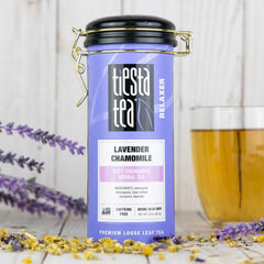 Tiesta Tea Lavender Chamomile cup steeping into a soothing brew