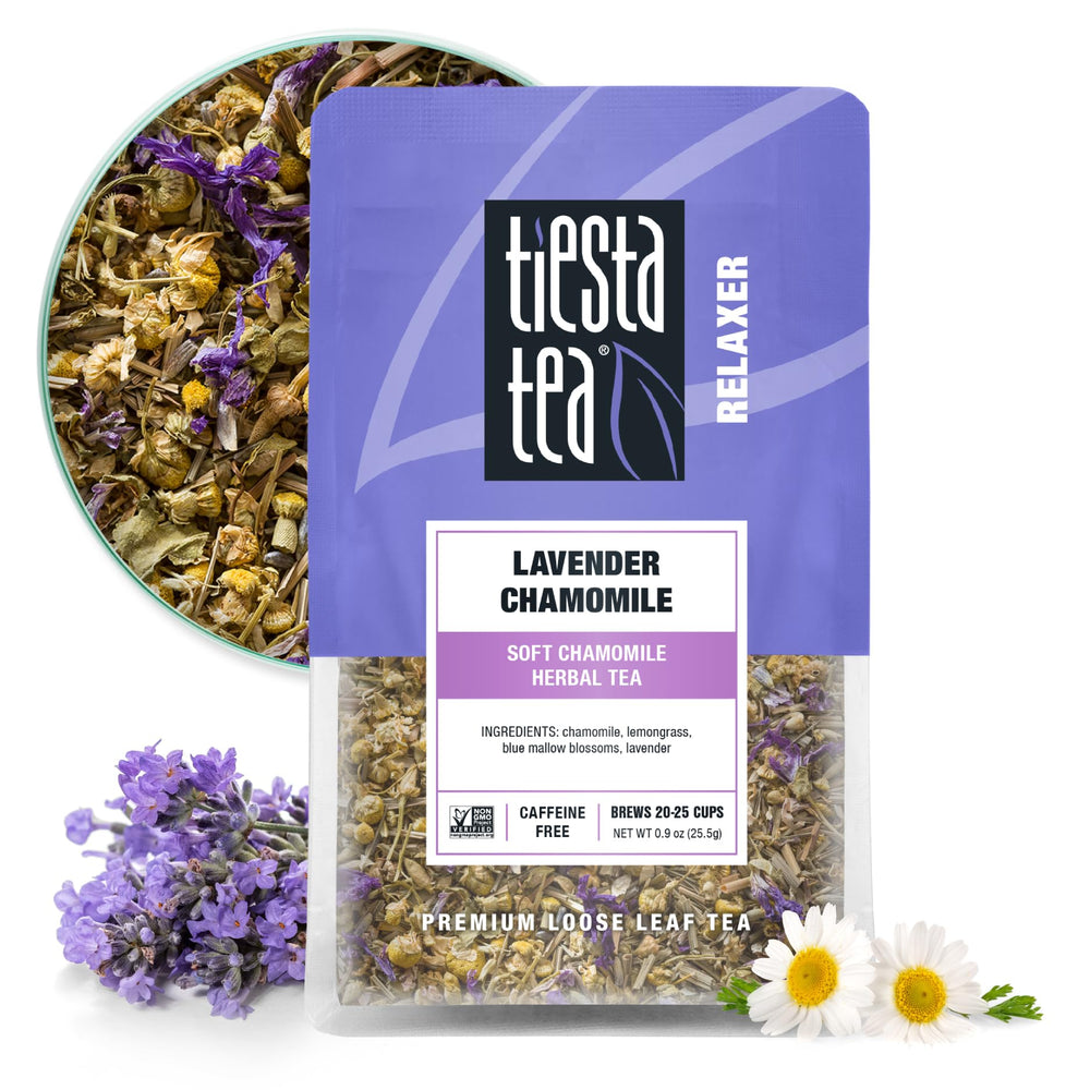 Tiesta Tea Lavender Chamomile loose-leaf tea for calm evenings.