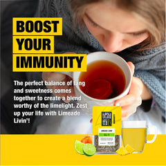 Cup of Tiesta Tea Limeade Livin after brewing, highlighting bright lime notes