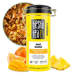 Tiesta Tea Maui Mango loose leaf tea in a tin for fresh tropical flavor