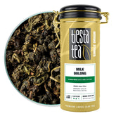 Tiesta Tea Milk Oolong loose-leaf tea in a reusable tin for fresh flavor.