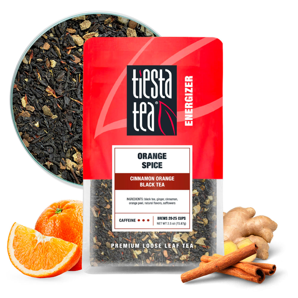Tiesta Tea Orange Spice loose leaf in resealable pouch for energizing mornings