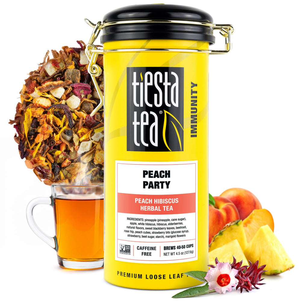 Tiesta Tea Peach Party peach slices in infusion for fruity aroma and flavor