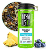 Tiesta Tea Pineapple Blues loose leaf display highlights premium quality and vibrant tropical flavor