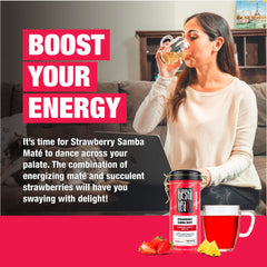 Tiesta Tea Strawberry Samba Mate steeped cup fills kitchen with berry aroma.