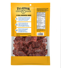 Tillamook Country Smoker keto beef jerky black pepper close-up highlights protein-rich bites.