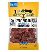 Tillamook Country Smoker keto beef jerky black pepper packaging shows zero sugar, ideal for on-the-go snacking.