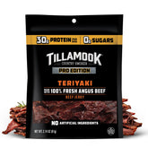 Tillamook Country Smoker PRO Edition Jerky Teriyaki front showcasing protein-rich snack.