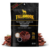Tillamook Country Smoker Tender Angus Reserve Jerky front pack showing high-protein on-the-go snack