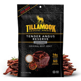 Tillamook Country Smoker Tender Angus Reserve jerky pack — high-protein on-the-go snack.
