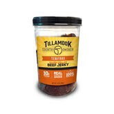 Tillamook Country Smoker Teriyaki Silver Dollar Jerky in a resealable jar for on-the-go flavor.