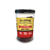Tillamook Old Fashioned Silver Dollar Beef Jerky jar with hardwood smoke flavor.