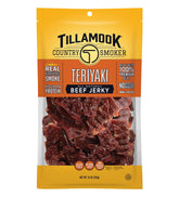 Tillamook Teriyaki Beef Jerky packaging highlights hardwood-smoked flavor for snacking
