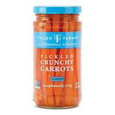 Tillen Farms Pickled Crunchy Carrots in a 12oz jar, perfect for snacking or garnishes.