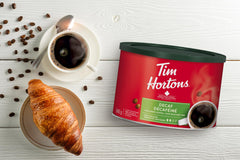 Tim Hortons decaf brewed cup showcasing warm, approachable flavor.
