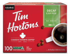 Tim Hortons Decaf Medium Roast K-Cup pods, ready for Keurig, delivering smooth flavor and convenience.