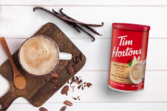Tim Hortons cappuccino served in a mug, cozy moment.