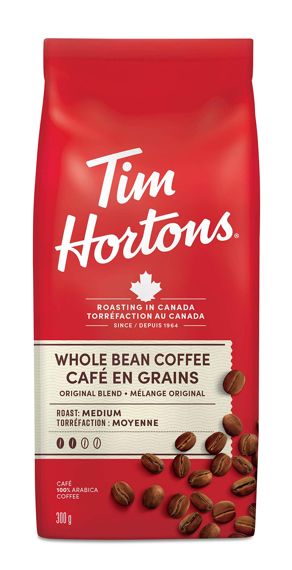 Tim Hortons Original Blend whole bean pack for fresh brewing at home.