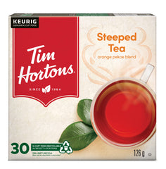 Tim Hortons steeped orange pekoe tea pods in a box for easy brewing.