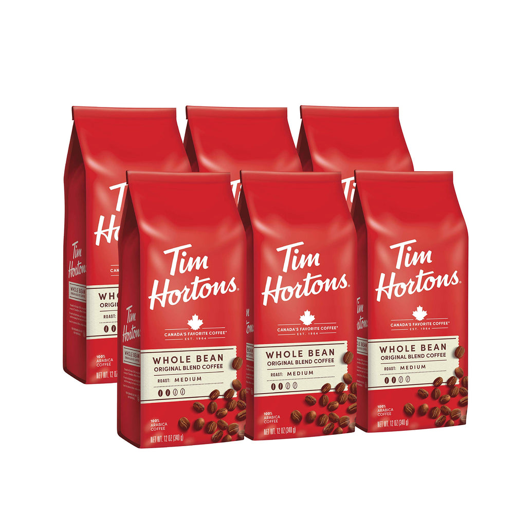 Tim Hortons Whole Bean Original pack 12 oz ready for fresh home grinding