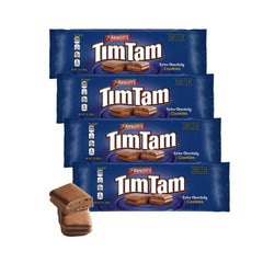 Tim Tam Extra Chocolatey coating cookies in a 4-pack, ideal for indulgent tea breaks.