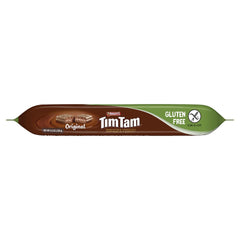Tim Tam gluten-free Original cookies half-dip closeup showing velvety cream.